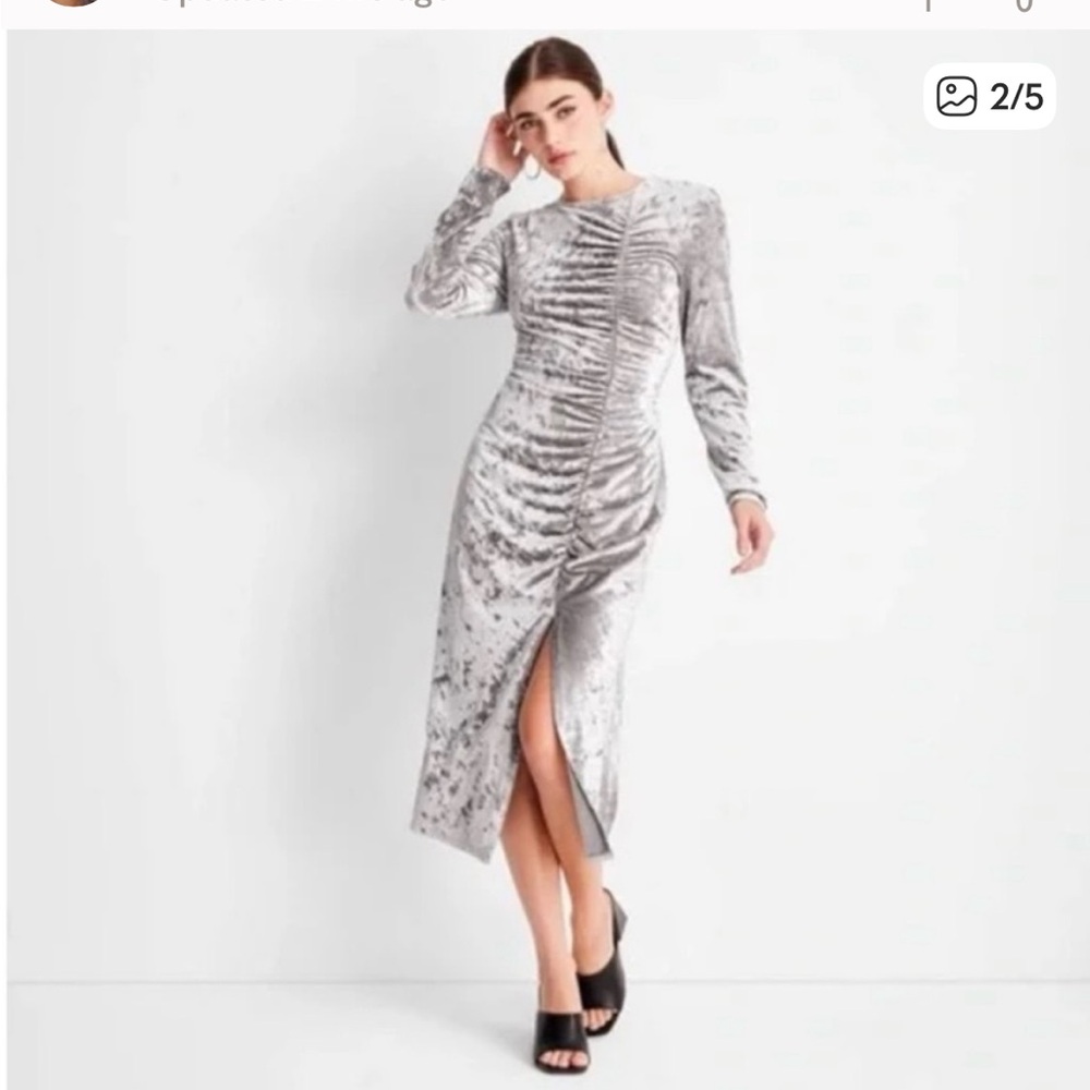 Future Collective Velvet Ruched A-Line Dress Women's Silver Open Back M